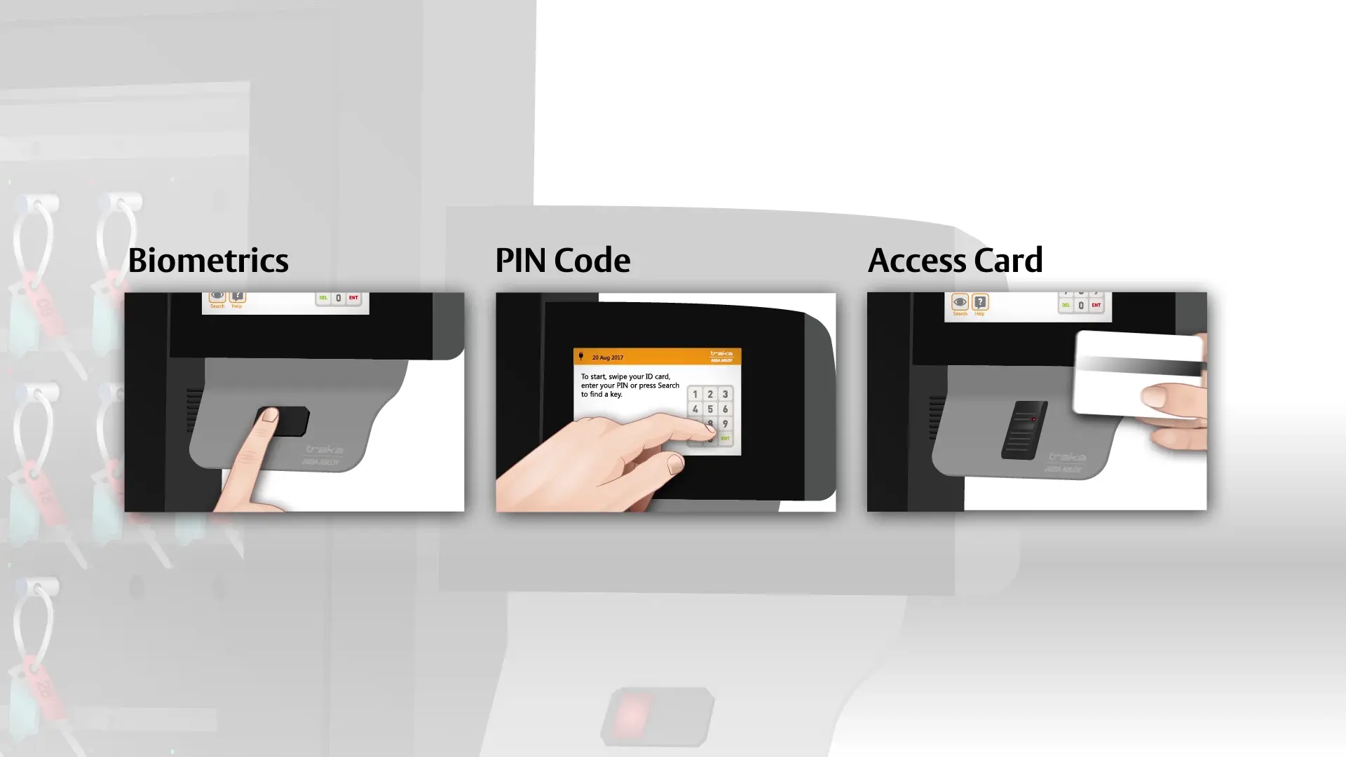 PINコード、指紋認証、カード認証